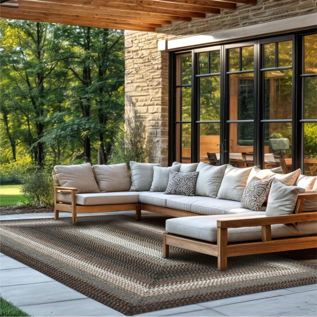 Kirkman Braided Rug Washable Indoor/Outdoor Black/Gray/Brown Rug Homespice Decor Rug 