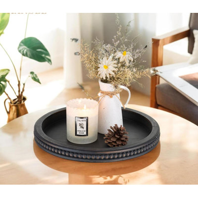 Plateau de table basse décoratif: plateau de service moderne de style campagnard en perles rondes brun foncé avec plateau de service pour centre de cuisine