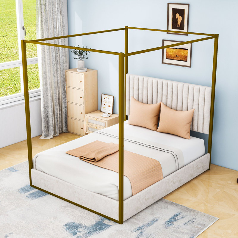 Queen Upholstered Canopy Bed with Headboard
