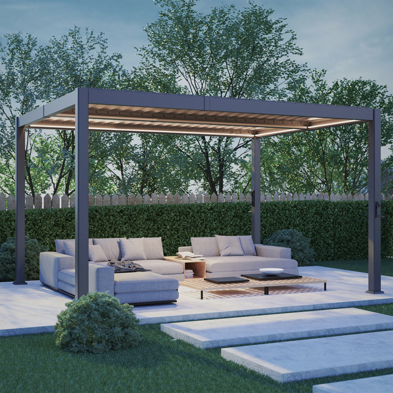 ALL Aluminum Pergola with Adjustable Roof and Solar LED, 10 ft x 13 ft