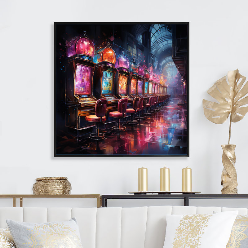 Machines à sous Casino Royale II sur toile, H 36 po x l 36 po x P 1,5 po, Cadre flottant noir