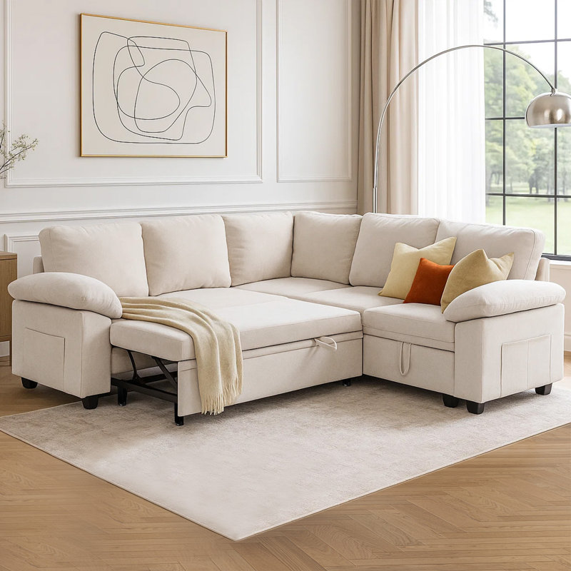 Upholstered Sofa With Ottoman, Beige