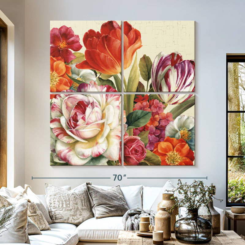 Fleurs avec vue sur le jardin, H 57 po x l 57 po