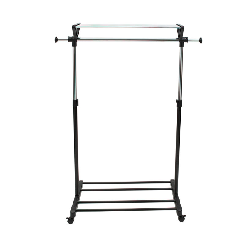 Adjustable Black and Chrome Steel Garment Rack with Shelves