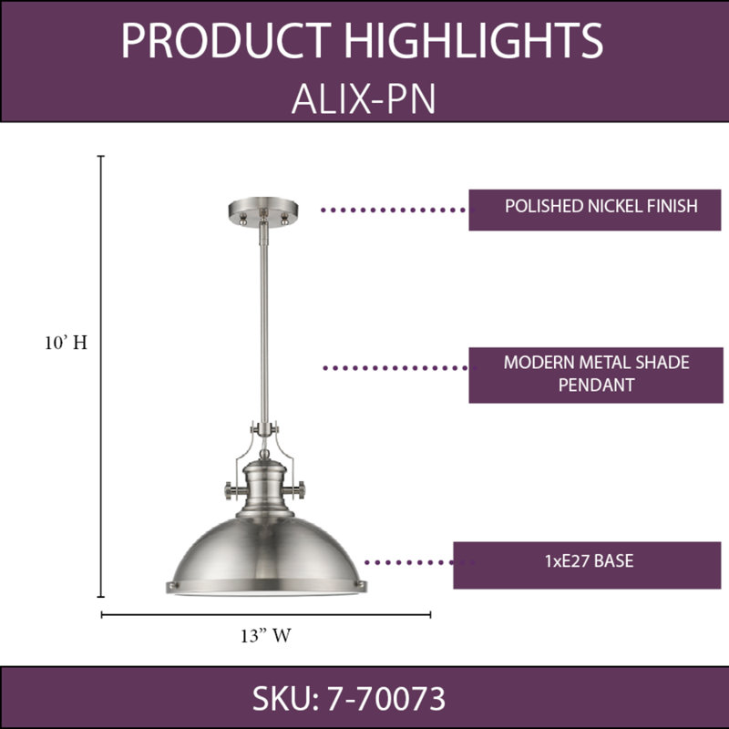 Hunsinger 1 - Light Single Pendant, Polished Nickel