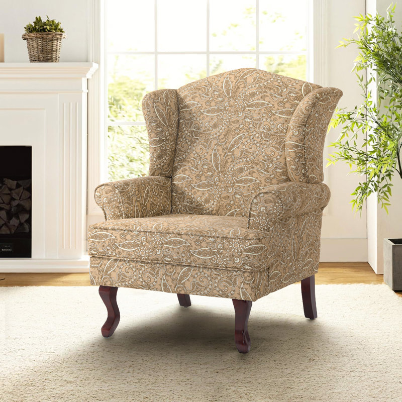 Dokun Berio 79 Cm Wide Linen Wingback Chair, Paisley Brown Linen
