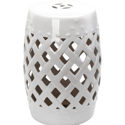 Table décorative de jardin en céramique de 13 po x 18 po, blanche, tissée, durable et attrayante avec table fonctionnelle de 13 po x 18 po