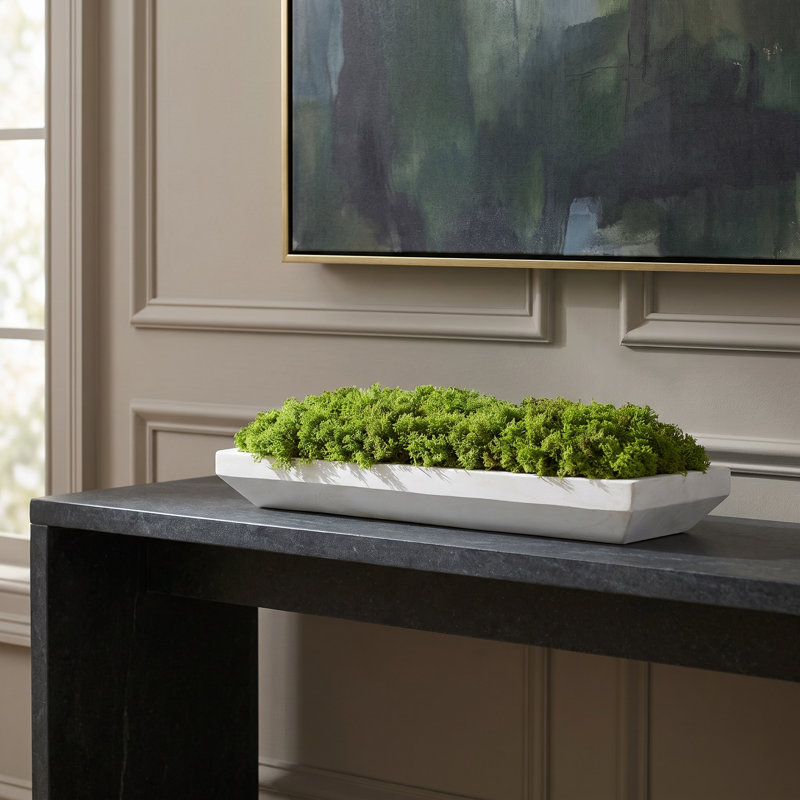 Moss Arrangement In Wood Dough Bowl