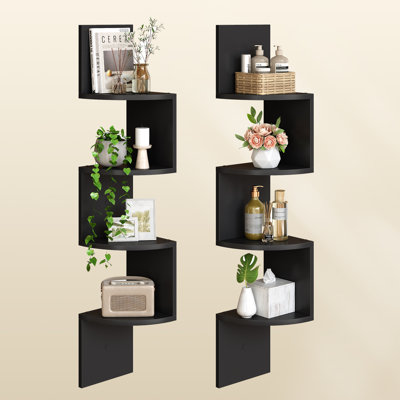 Elburt Corner Bookcase, 4 Tier floating corner shelf