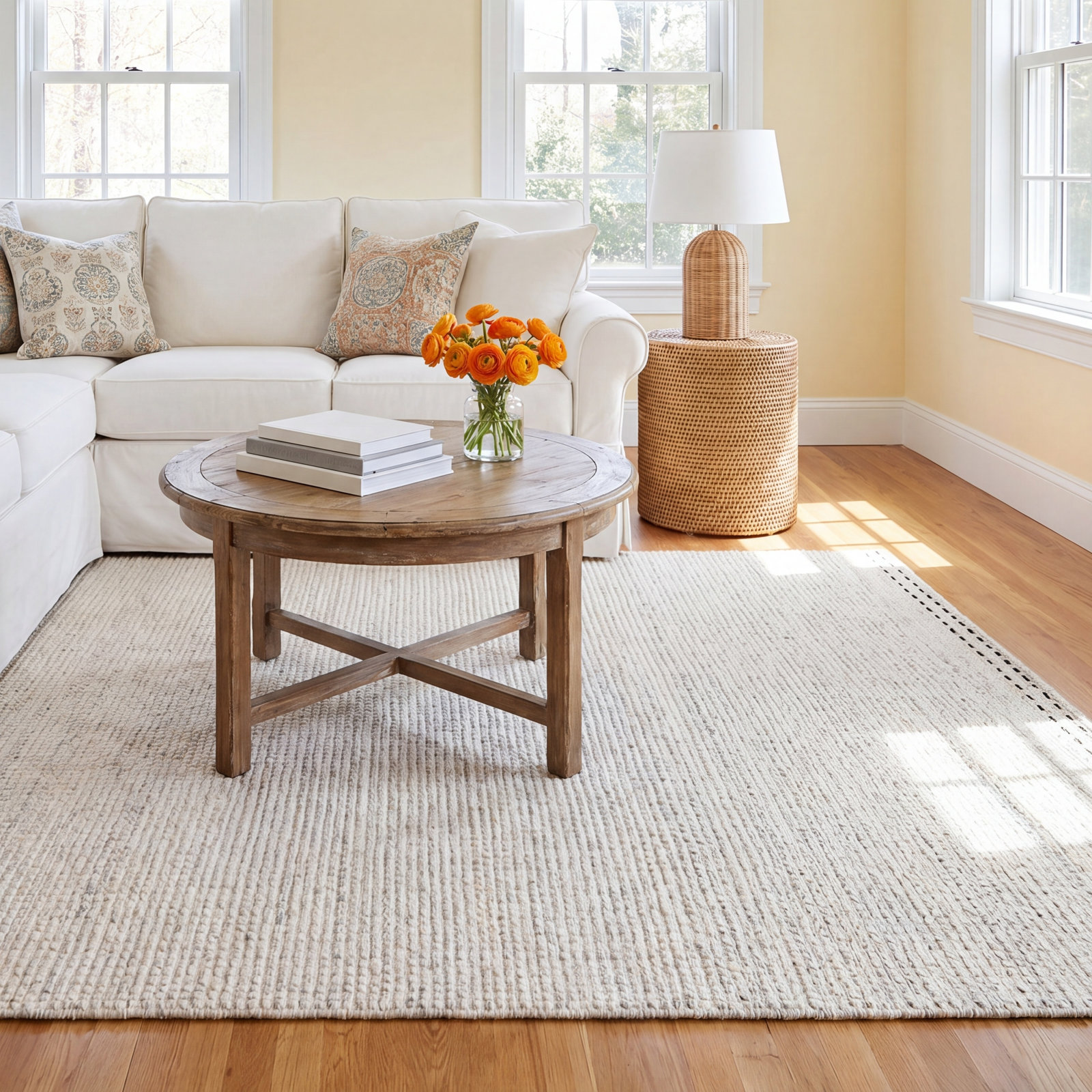 Halifax Hand-Woven Beige Wool Rug, Rectangle 10' x 14'