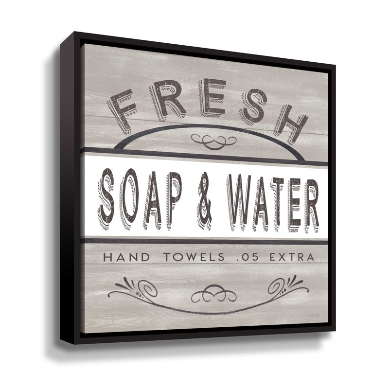 "Soap and Water" Canvas Print by Cindy Jacobs Rustic Bathroom Decor, Black Floater Framed, 10" H x 10" W