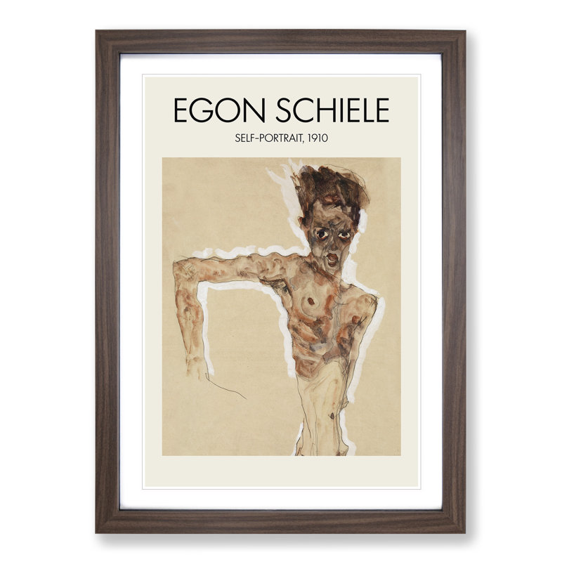 Self Portrait by Egon Schiele - Picture Frame Painting, Walnut, 36cm H x 27cm W x 2cm D