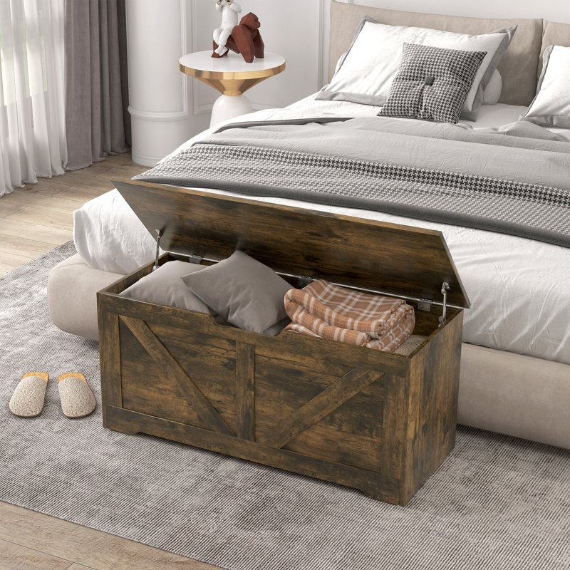 Coffre de rangement pour le salon, coffre à jouets en bois, l 39,4 po, Brun