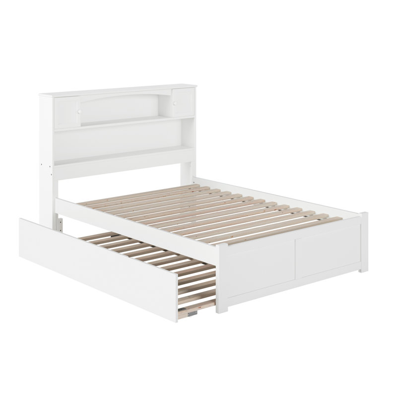 Lit plateforme avec rangement et lit gigogne en bois massif Brevyn, Blanc, Double