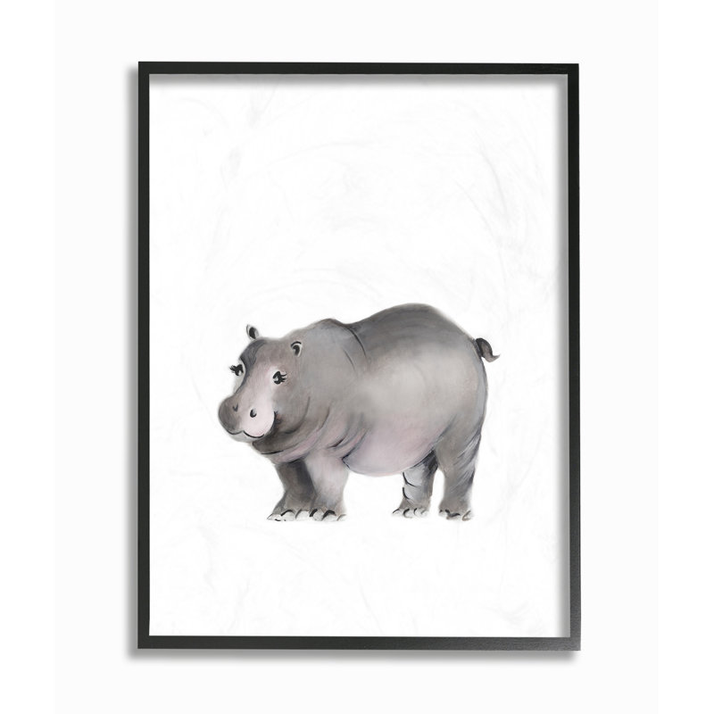Art sur toile, hippopotame Gupton, Giclée encadrée noir minuit, H 14 po x l 11 po x P 1,5 po