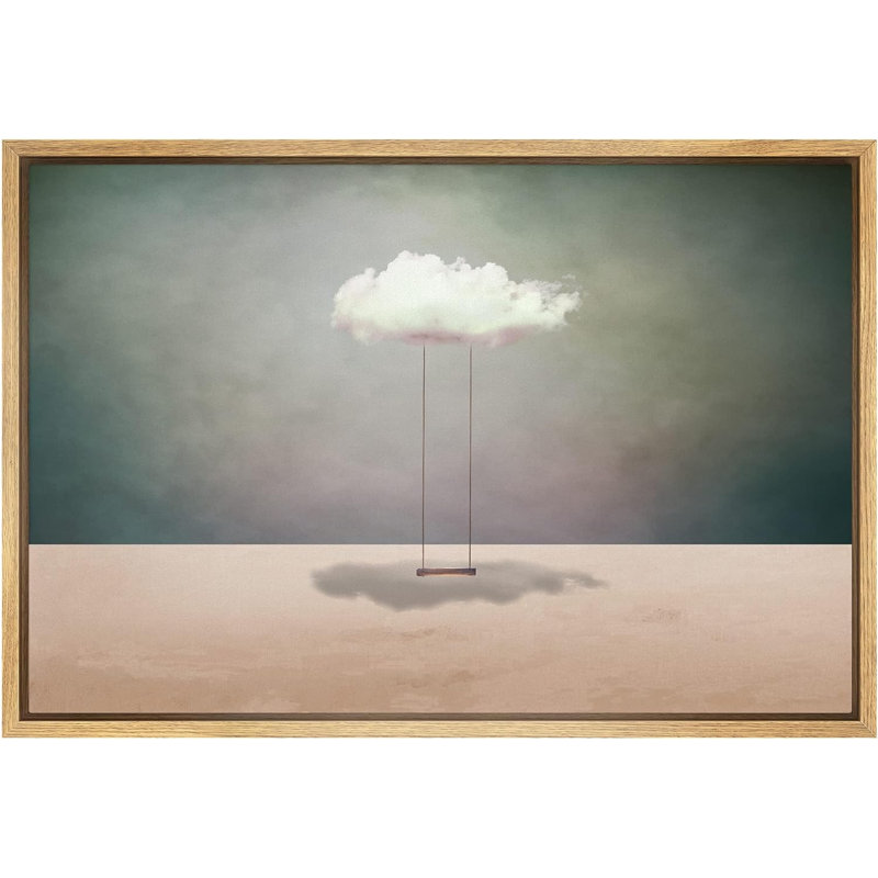 Whimsical Desert Surreal Cloud Swing Desert Framed On Canvas Print, 16" H x 24" W x 1.5" D, Natural