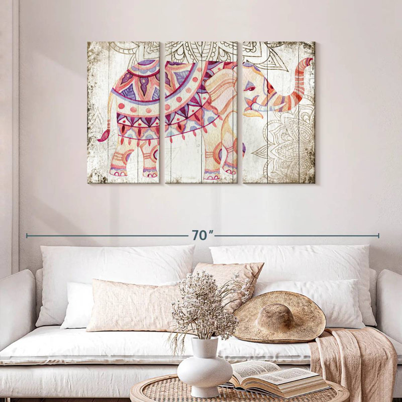 Éléphant mandala en bois Brampt, H 28 po x l 45 po