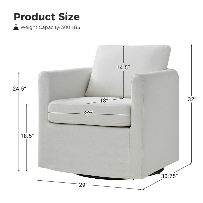 Fauteuil demi-tonneau pivotant de style moderne l 29 po Nicha, Blanc