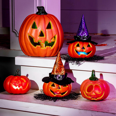 Ensemble de 5 lanternes d'Halloween illuminées Jack-o’-Lantern