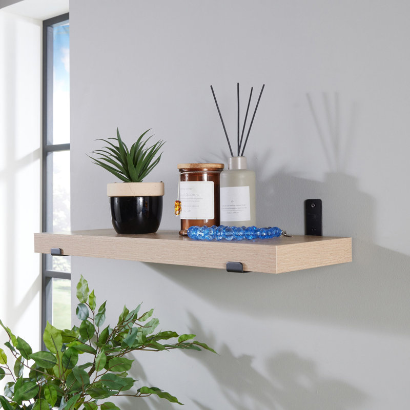 Jackson 3.8cm Chunky Shelf with Sit-On Brackets, Oak, 3.8cm H x 60cm W x 20cm D