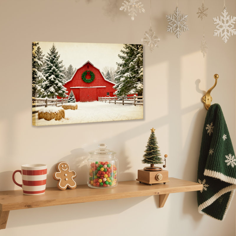 «Winter Barn Scene», art mural, H 12 po x l 18 po
