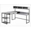 Bureaux, bureau d'ordinateur d'angle moderne en L avec rangement | Stratifié gris | Métal noir | Panneau de fibres à densité moyenne