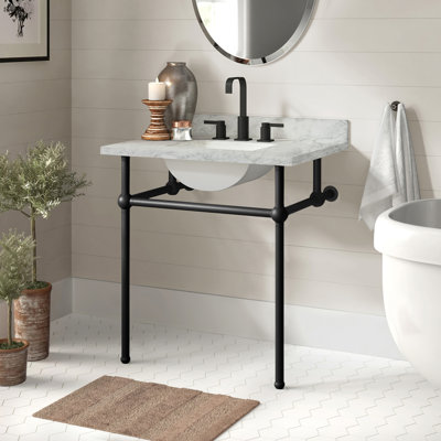 Kingston Brass Templeton 30-Inch Carrara Marble Vanity Top with Brass Legs (8-Inch, 3-Hole)