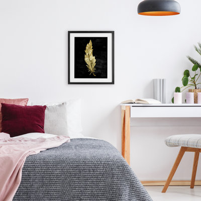 Feather On Black Framed Print Under Glass, design by Kim Allen
