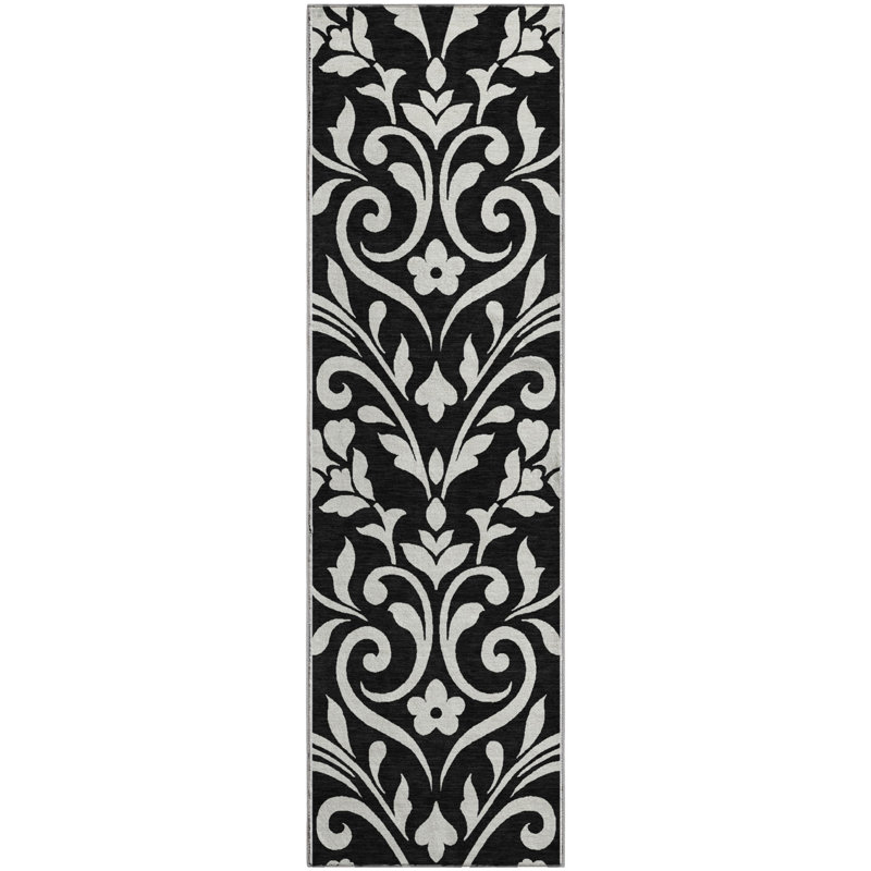 Premium Machine Washable Prisco Black Rug, Runner 2'3" x 7'6"