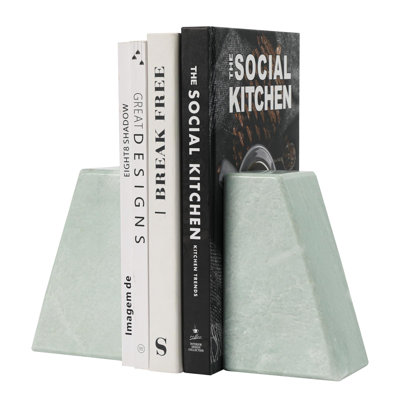  Light Green Marble Bookends, 10 lb Heavy-Duty Decorative Book Holders, Set of 2