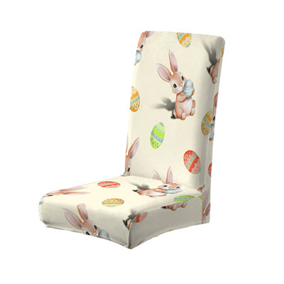 Easter Egg And Bunny Print Chair Covers Common Stretchable Overall Coverage Chair Covers For Dining Rooms Suitable For Easter Decoration