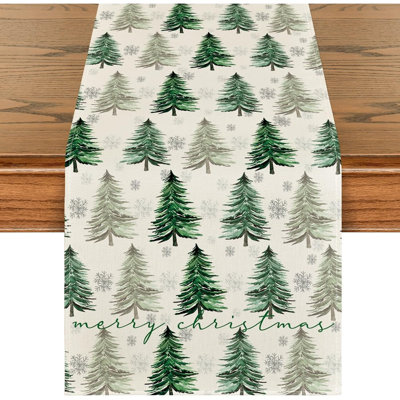 Chemin de table de Noël flocons de neige de Noël, décoration de table de salle à manger saisonnière vert d'hiver pour la décoration de fête à la maison 13 x 72 pouces
