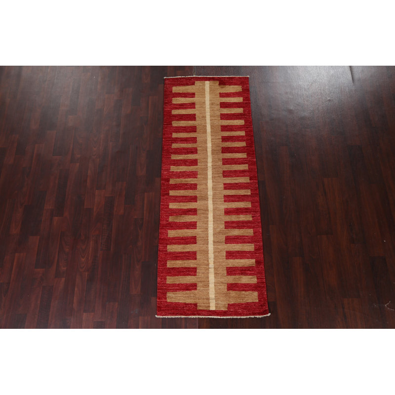 Gabbeh Kashkoli One-of-a-Kind 2'8" X 7'4" Runner Wool Area Rug in Red