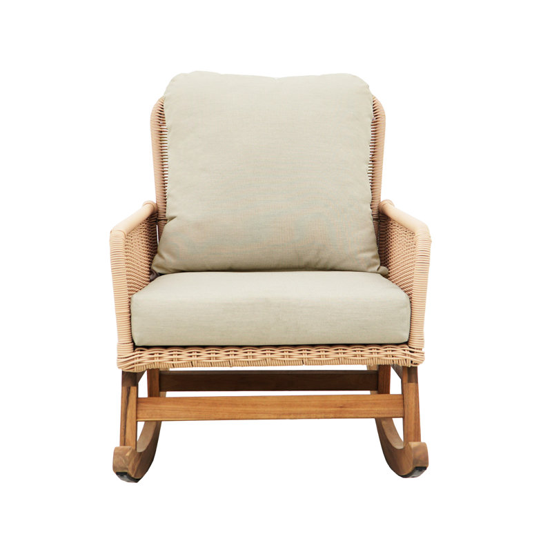 Siège berçant Modern Elegance en beige avec assise confortable et base coussins en bois, Coussin crème / structure naturelle