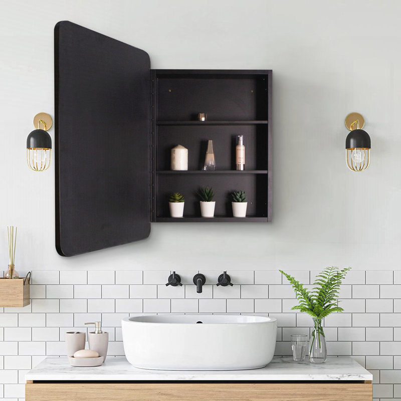 Armoire à pharmacie 24 po x 30 po à fixation murale ou en métal noire avec miroir