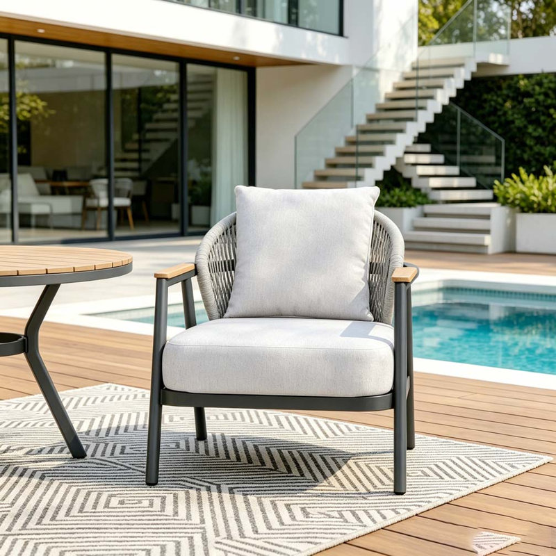 Fauteuil club d'extérieur en corde, Gris-1