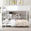 Lit superposé grand sur grand avec armoires de rangement et ports USB, blanc