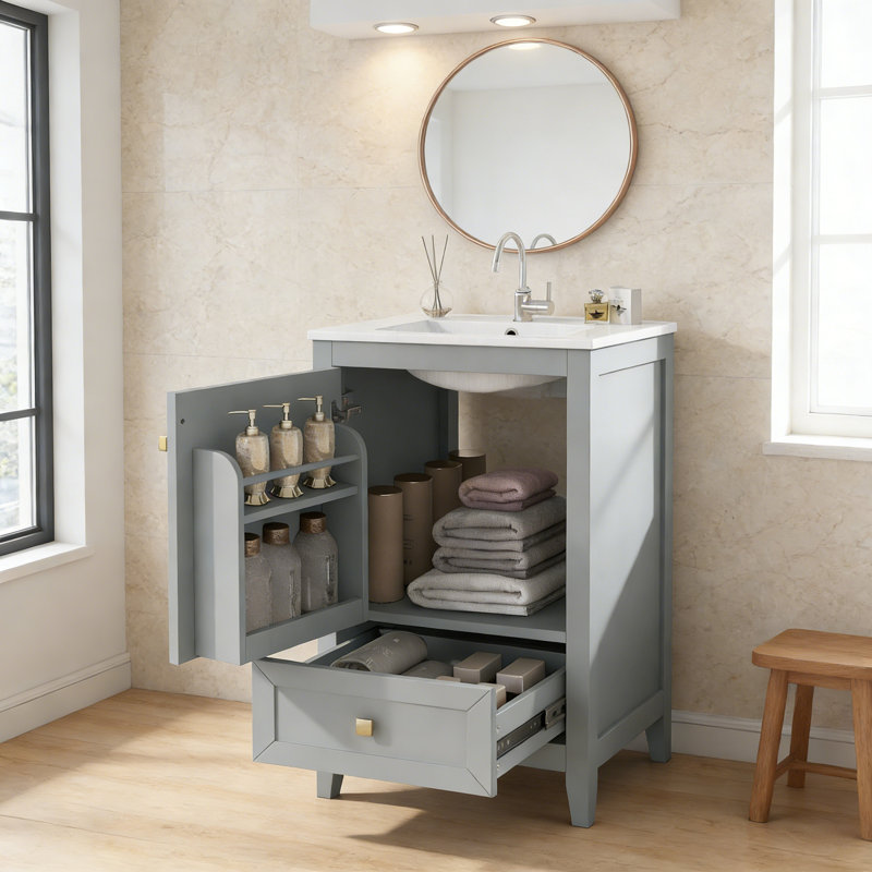 20" Bathroom Vanity with Sink, Gray, Single-Hole