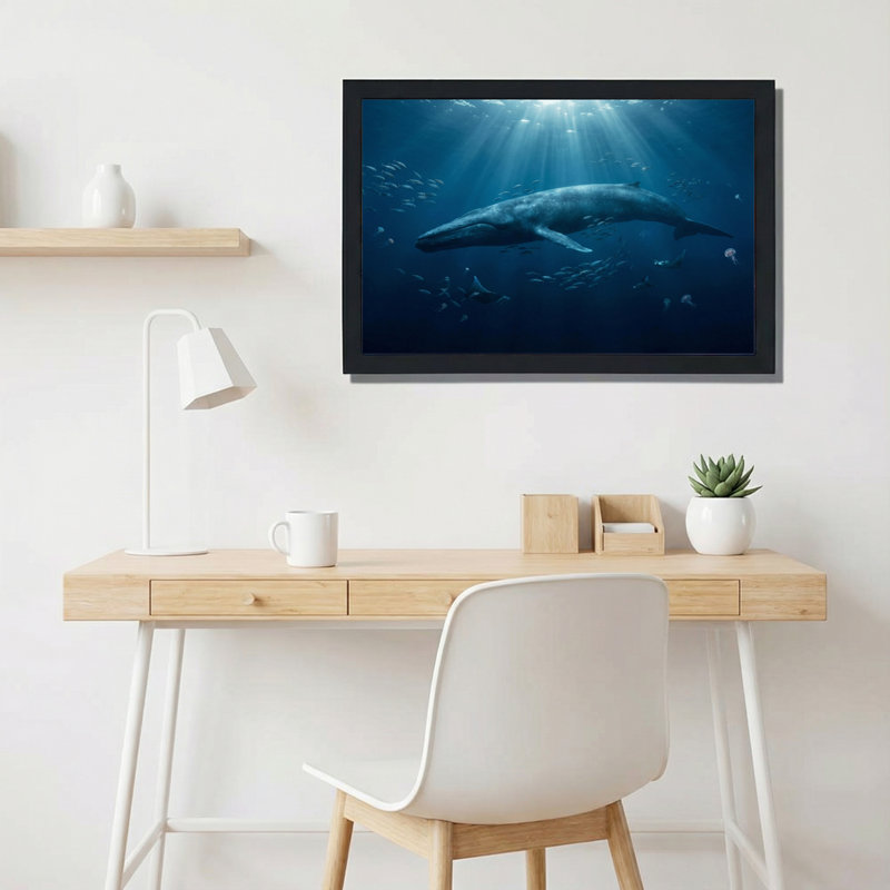 «Whale Underwater Ocean Scene», ensemble de 1 reproduction d'art sur toile tendue, H 16 po x l 24 po