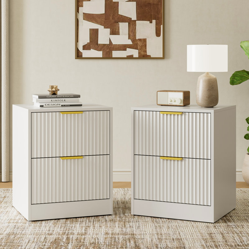 Ensemble 3 pièces commode 8 tiroirs et table de chevet 2 tiroirs, White