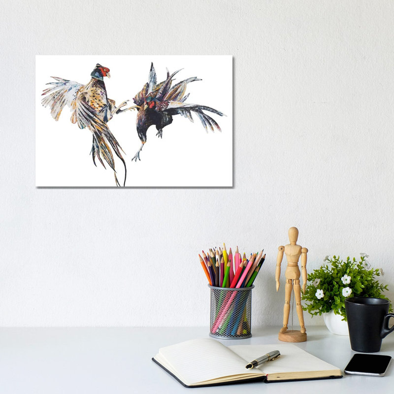 Fighting Pheasant Cocks 1 Piece Wrapped Canvas Wall Art, 20.32 cm H x 30.48 cm W
