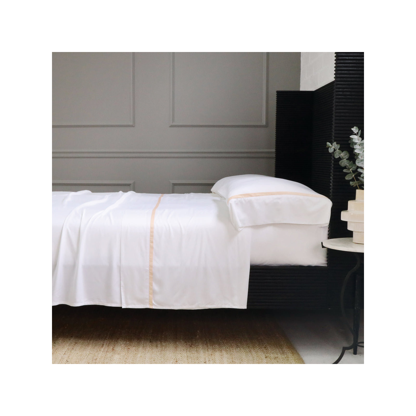 Langston Rayon From Bamboo Machine Woven Sheet Set, White/Sand, Twin