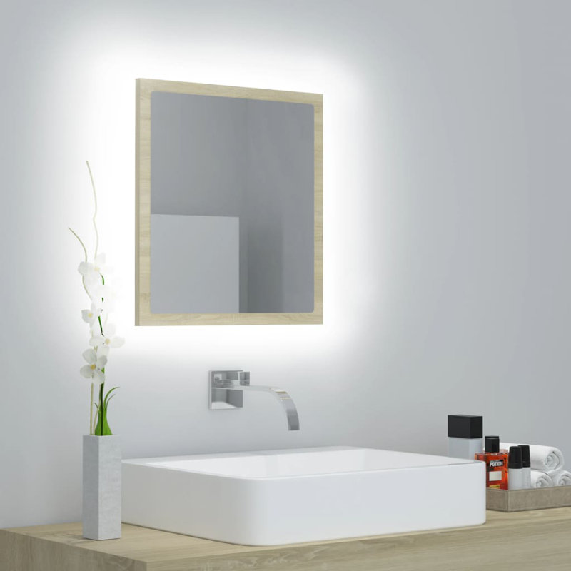 Engineered Wood Flat Wall Mirror, Sonoma Oak, 14.6" x 15.7"