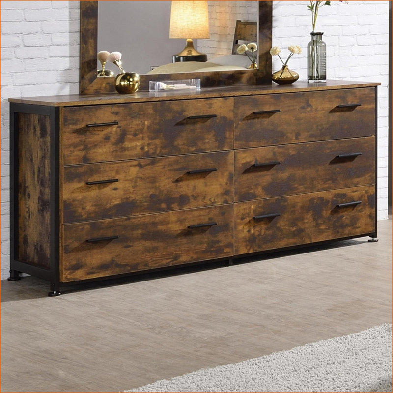 Commode 6 tiroirs chêne rustique & amp; Commode double industrielle noire | Rustique | Bois et métal