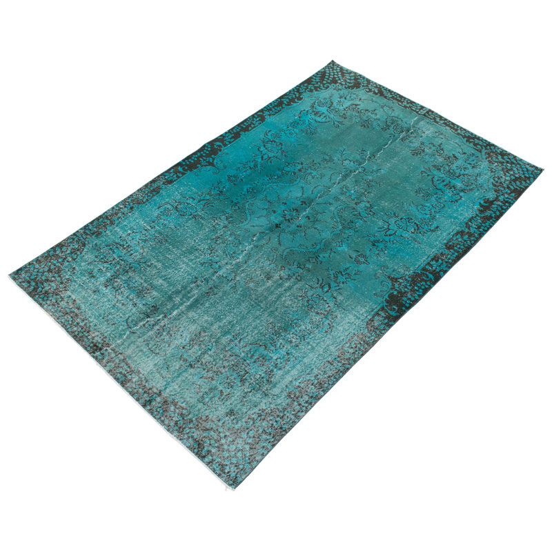 Tapis vert en laine noué à la main de conception unique 2000S 6 pi 2 po x 9 pi 5 po Olag