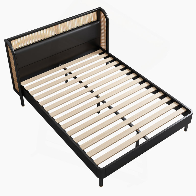 Plateforme moderne en bois de rotin Cannage, Noir