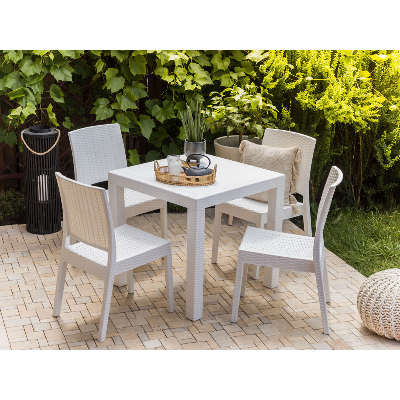 Ezmerelda 4 - Person Acacia Patio Dining Set with Rectangular Table , Cushions Included, White