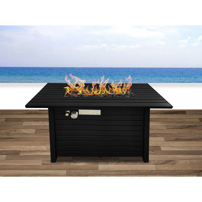 Foyer d'extérieur en acier noir, H 25 po x l 42 po, options de flammes réglables, de propane et de gaz naturel, zone de brûleur en acier inoxydable, table de couvercle incluse, largeur de la hauteur, et gaz, brûleur, couvercle