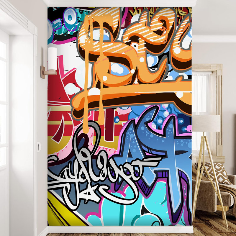 Vibrant Graffi Street Paint Peel & Stick Abstract Border, 96" L x 72" W