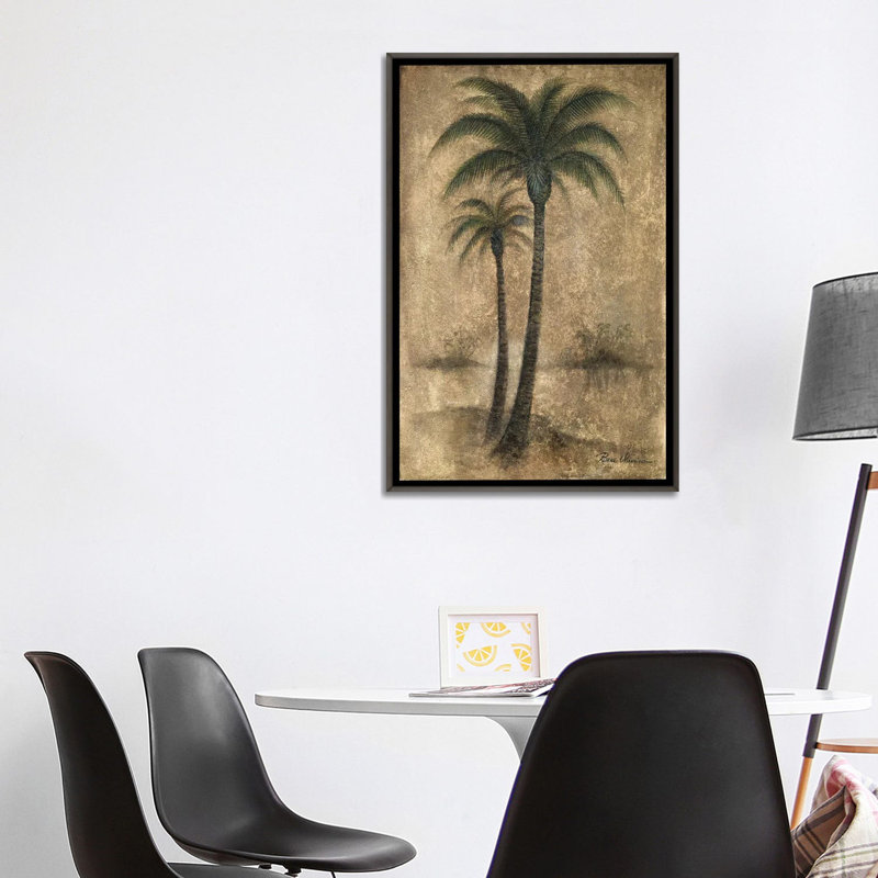 «Whispering Palm I» par Ruane Manning - reproduction d'art, H 40 po x l 26 po x P 1,5 po, Toile avec cadre gris, Aucun mat
